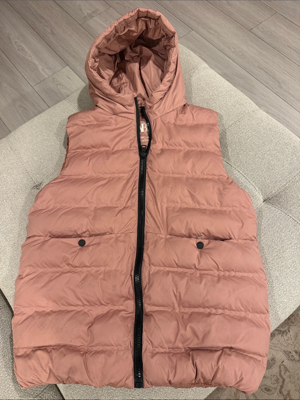 Girls Hooded Puffer Vest - Dusty Rose size 13-14